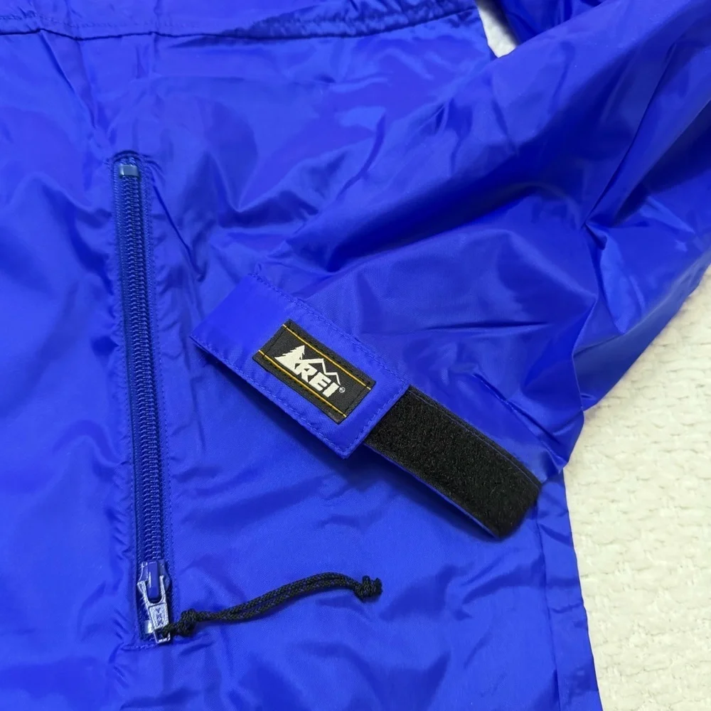 Vintage REI Windpack Packable Royal Blue Jacket Full Zip Hooded Unisex Size XL